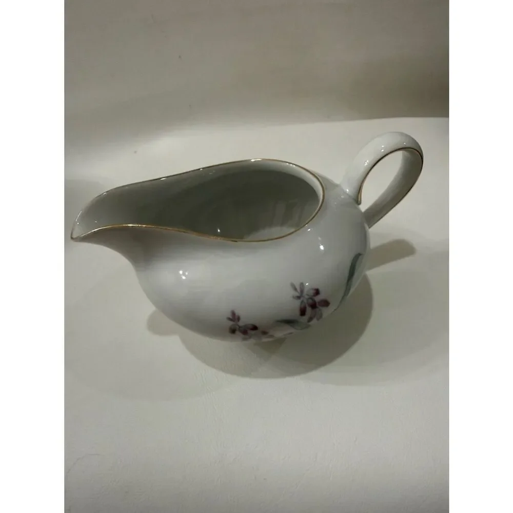R KPM Krister Germany White Porcelain Creamer Sugar Bowl Tea Set Purple Floral